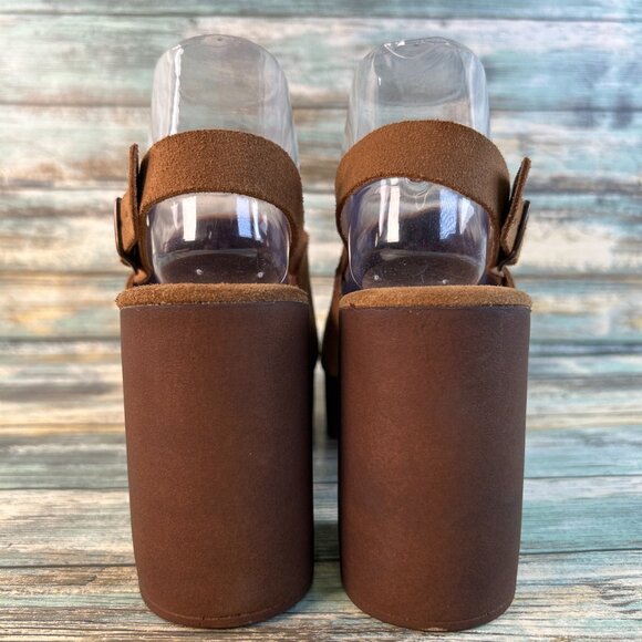 BioNatura Platform Slingback Sandals Size 9 Brown Suede Formal Chunky Block Heel - Picture 6 of 13